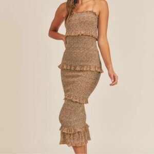 Chic Ruffle Midi Dress in Brown